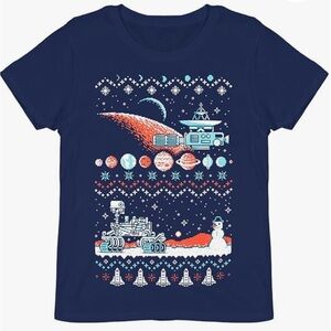 NWOT December Loot Crate Exclusive Ugly Holiday Sweater T-Shirt NASA 8 Bit Space